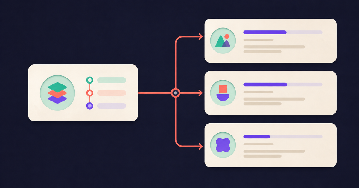 A reusable Campaign branches into three separate app cards with individual progress indicators.