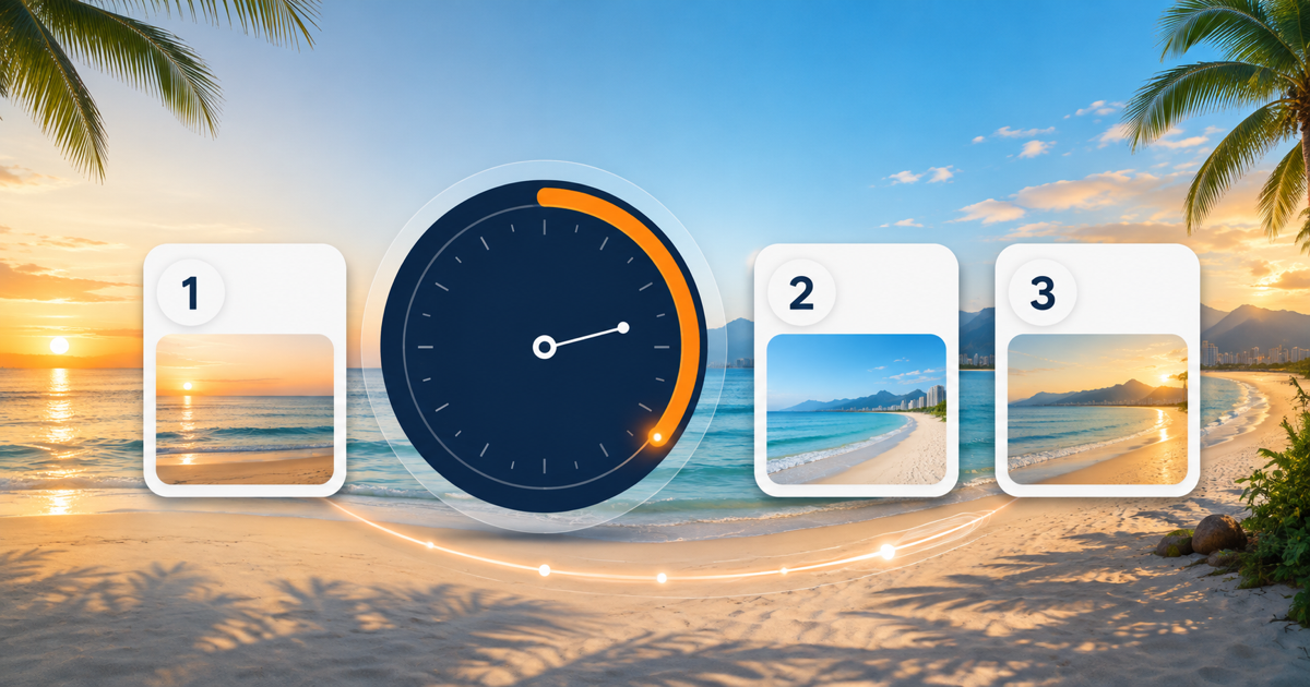 Three ranked beach windows remain available around a clock as the coast moves from sunrise into afternoon.