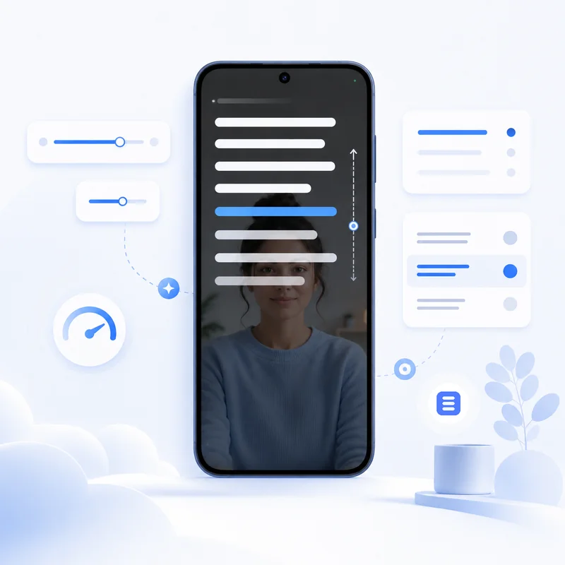 Teleflow playback controls and scrolling script displayed on a phone