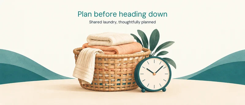 Wash O’clock project artwork: a laundry basket and clock beneath the words Plan before heading down.